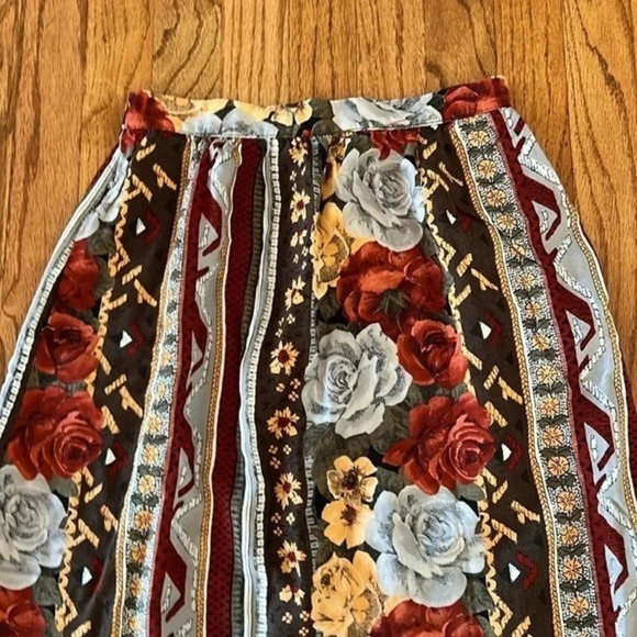 Vintage size 10 women's skirt elastic waist rose flowers with orange red brown - Picture 3 of 9